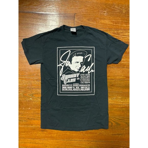 Johnny Cash Concert Announcement T-Shirt Patton Field Lafayette Black Sz CH/P/S - Picture 2 of 7